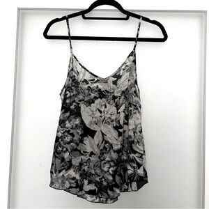 Aritzia Wilfred black cream floral silk tank blouse M
